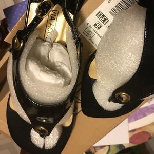 Black rounded toe sandals